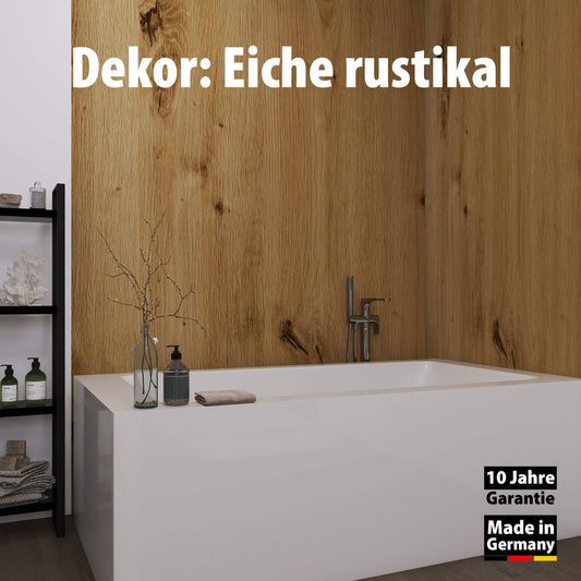 Bad mit Duschrückwand Dekor - Wallando Eiche rustikal