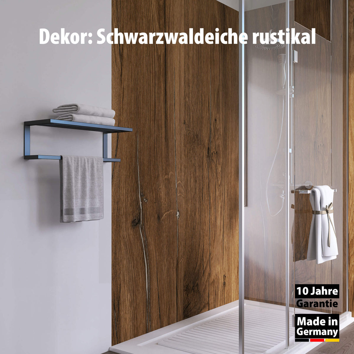 Dusche mit Duschrückwand Dekor - Wallando Schwarzwaldeiche rustikal