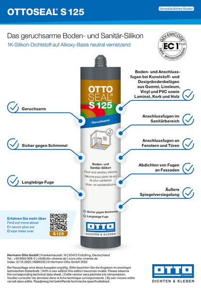OTTOSEAL® S 125 – Sanitär-Silikon - 310 ml - verschieden Farben - 1 Kartusche pro Platte