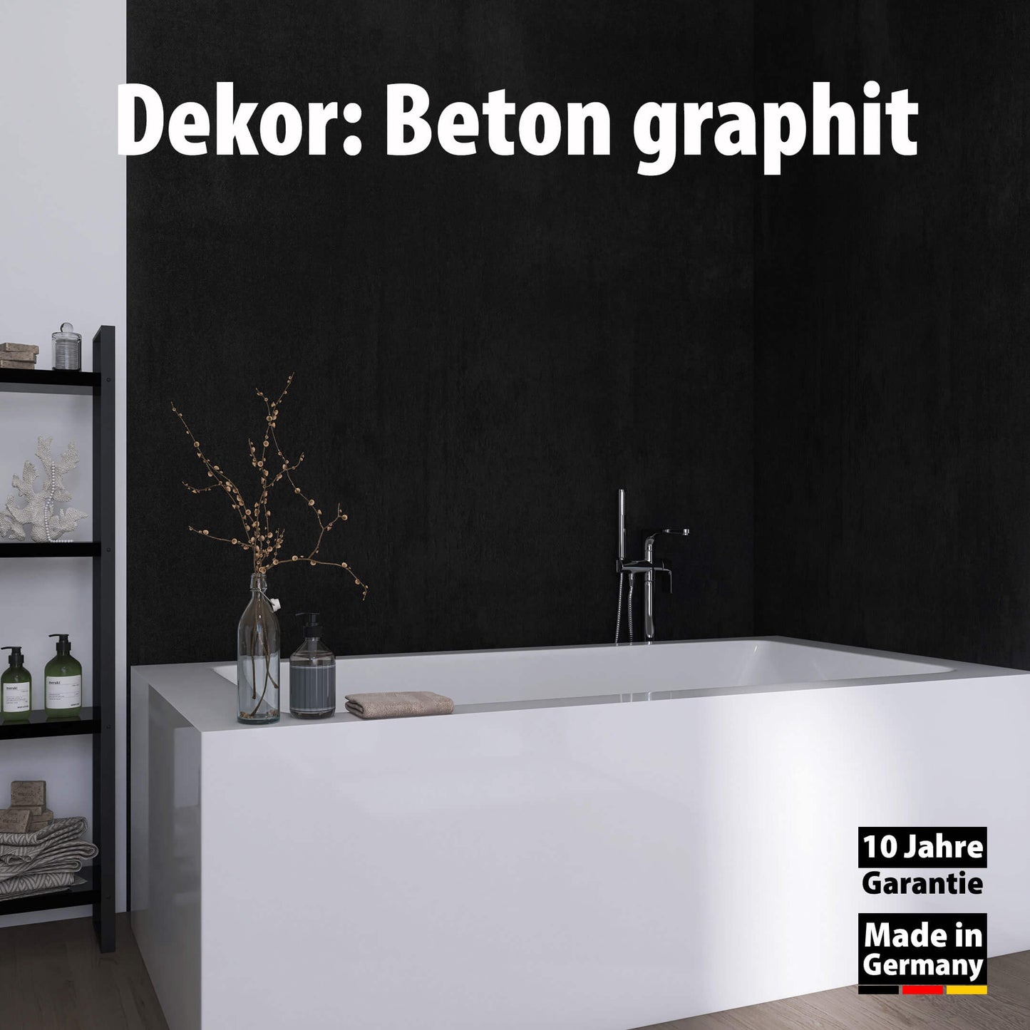 Bad mit Duschrückwand Dekor - Wallando Beton graphit