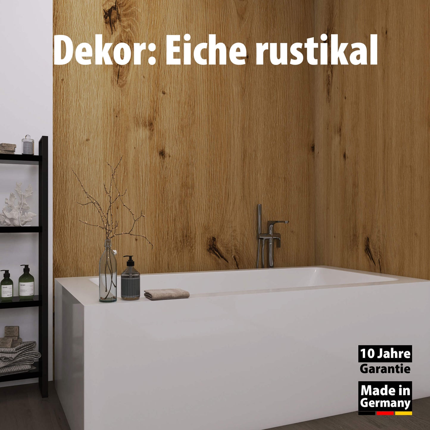 Bad mit Duschrückwand Dekor - Wallando Eiche rustikal