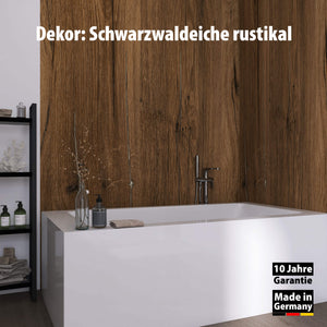 Bad mit Duschrückwand Dekor - Wallando Schwarzwaldeiche rustikal