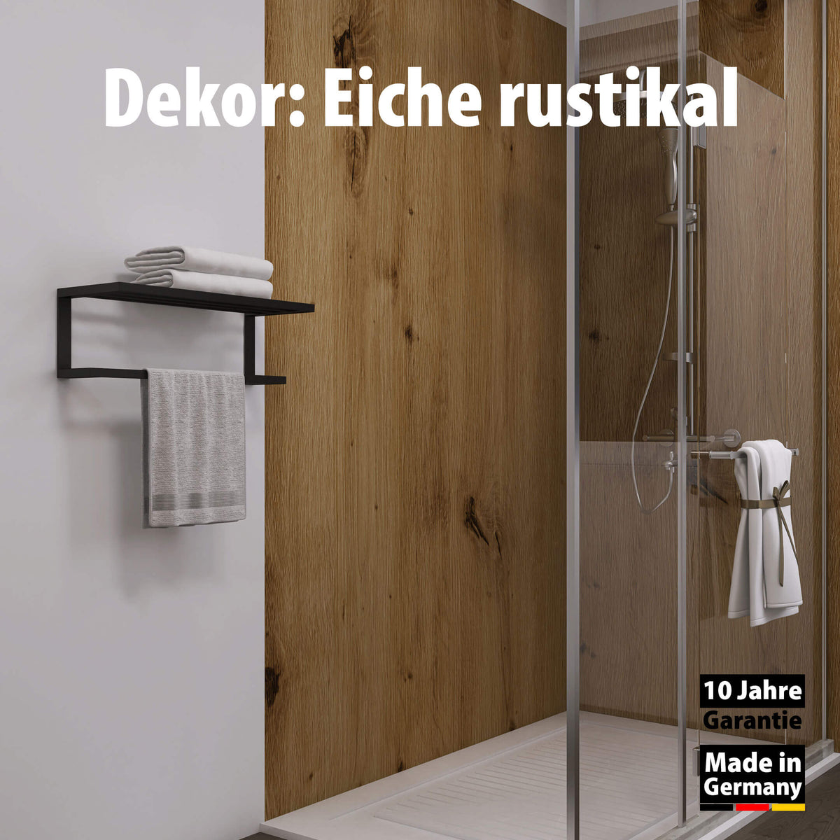 Dusche mit Duschrückwand Dekor - Wallando Eiche rustikal
