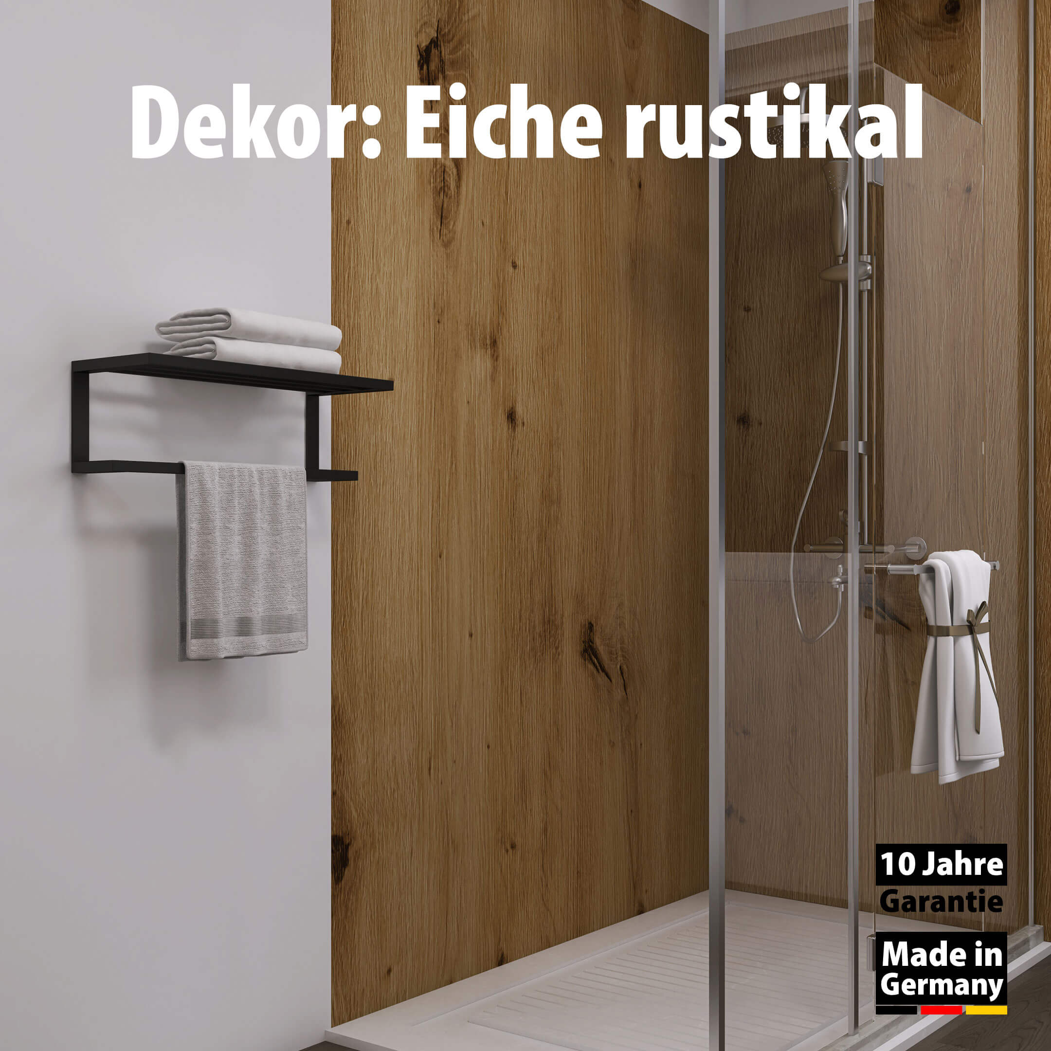 Dusche mit Duschrückwand Dekor - Wallando Eiche rustikal