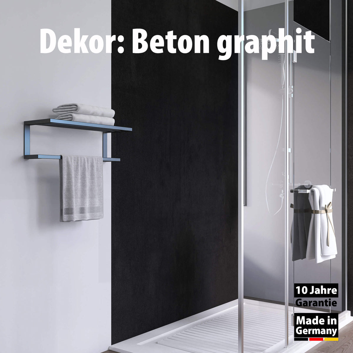 Dusche mit Duschrückwand Dekor - Wallando Beton graphit
