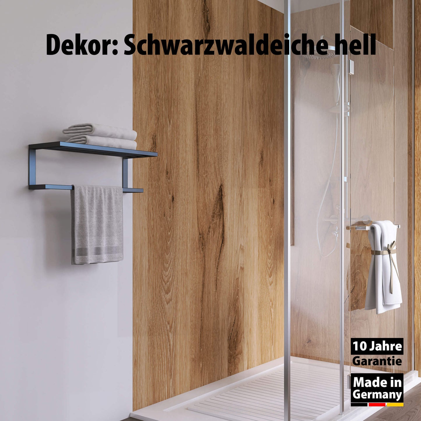 Duschrückwand Schwarzwaldeiche Hell – Zeitloses Design für moderne Badezimmer