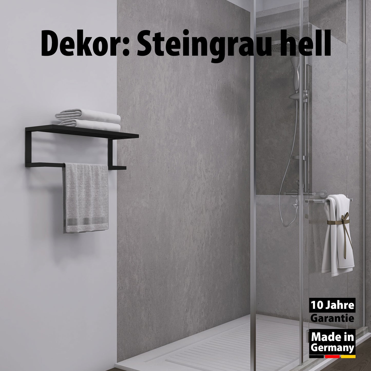 Dusche mit Duschrückwand Dekor - Wallando Steingrau hell