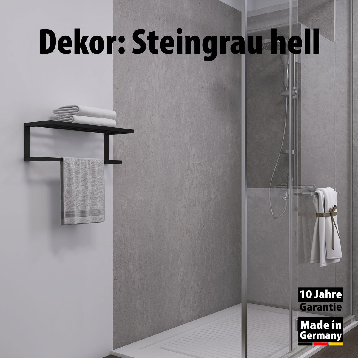 Dusche mit Duschrückwand Dekor - Wallando Steingrau hell