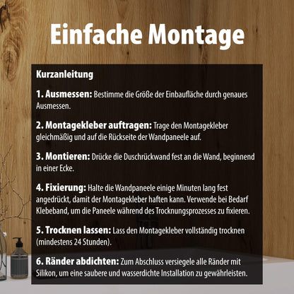 Montage Kurzanleitung für Wallando Duschrückplatten - Eiche rustikal