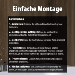 Montage Kurzanleitung für Wallando Duschrückplatten - Landhaus Eiche