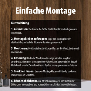 Montage Kurzanleitung für Wallando Duschrückplatten - Schwarzwaldeiche rustikal