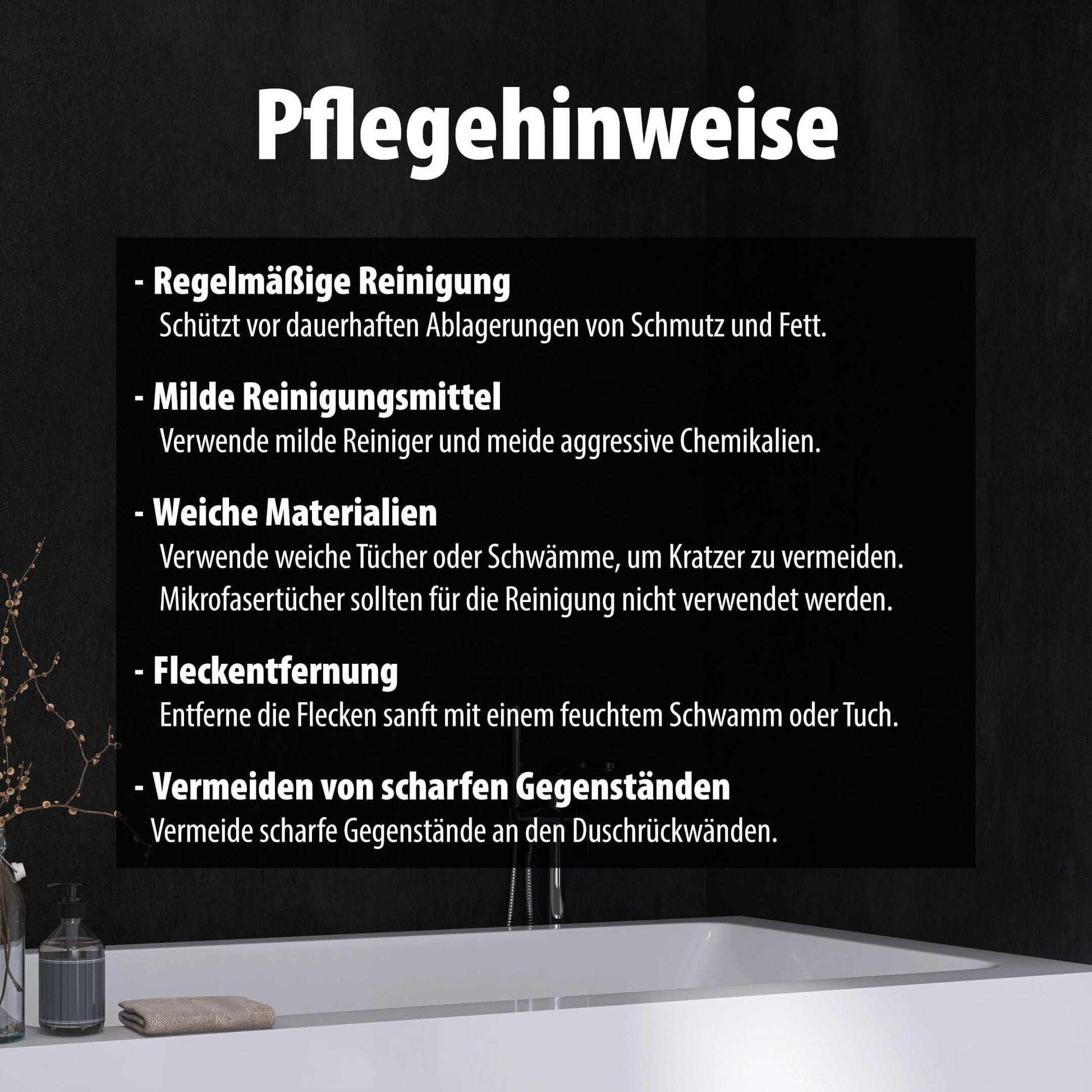 Pflegehinweise für Wallando Duschrückplatten - Beton graphit
