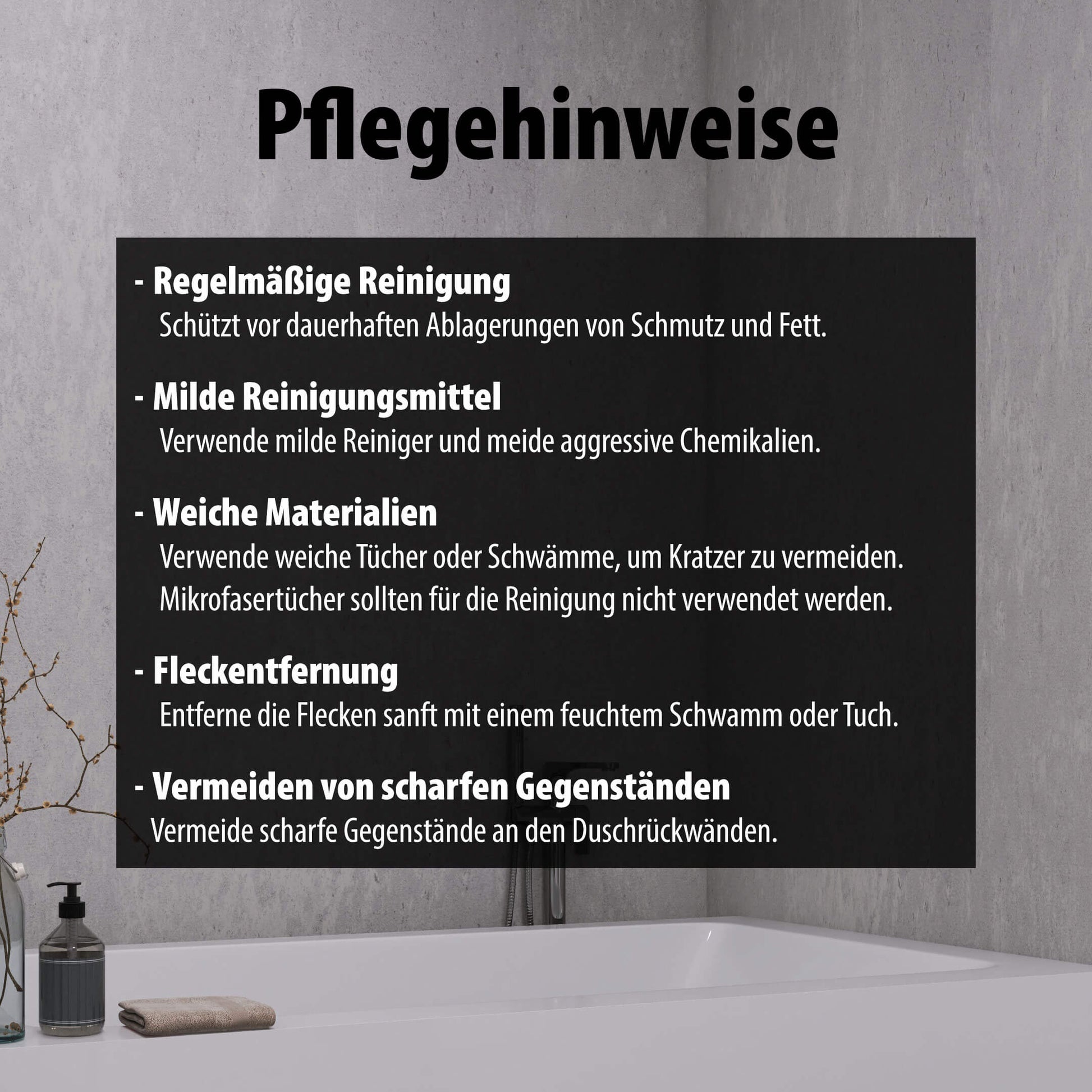 Pflegehinweise für Wallando Duschrückplatten - Steingrau hell