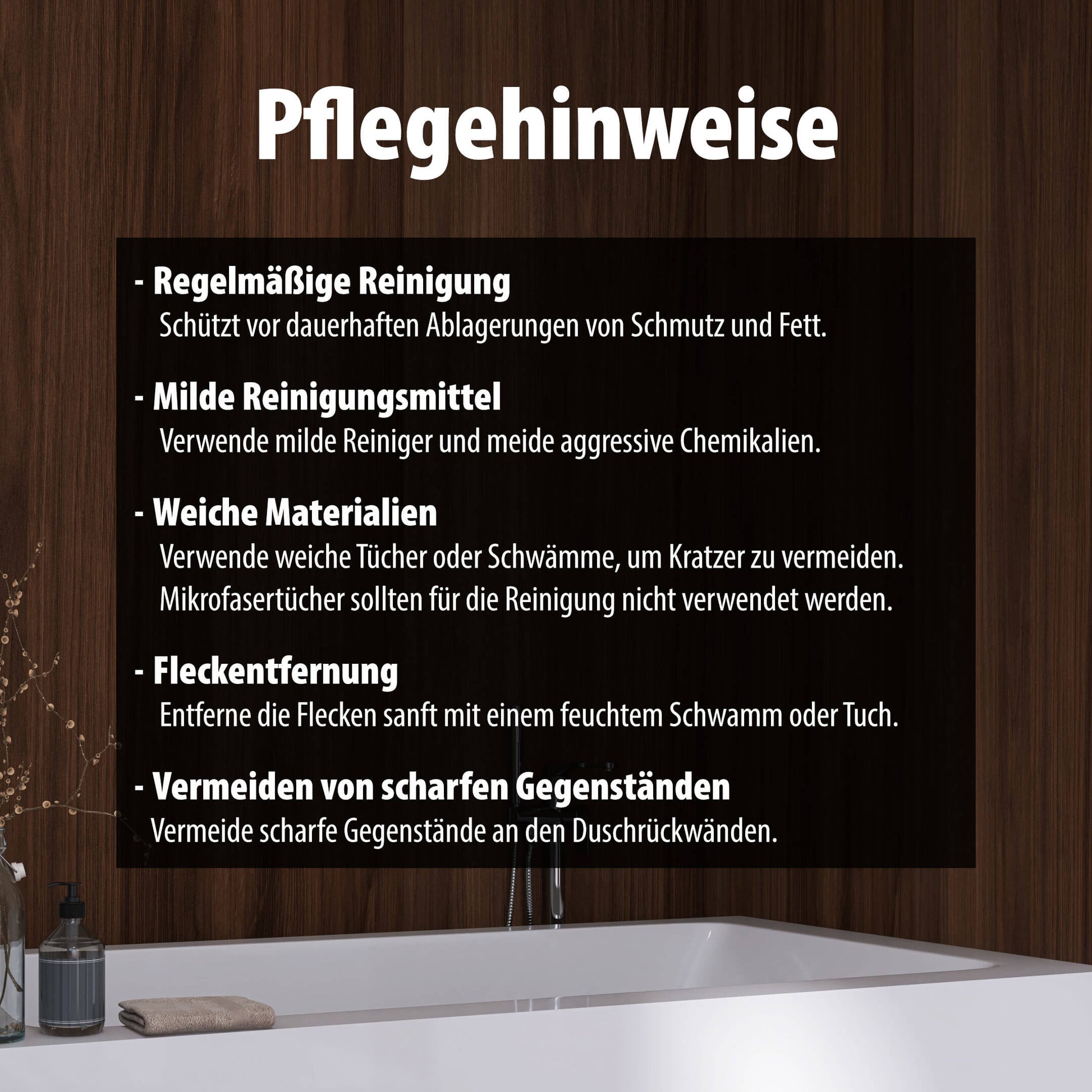 Pflegehinweise für Wallando Duschrückplatten - Eiche Catania