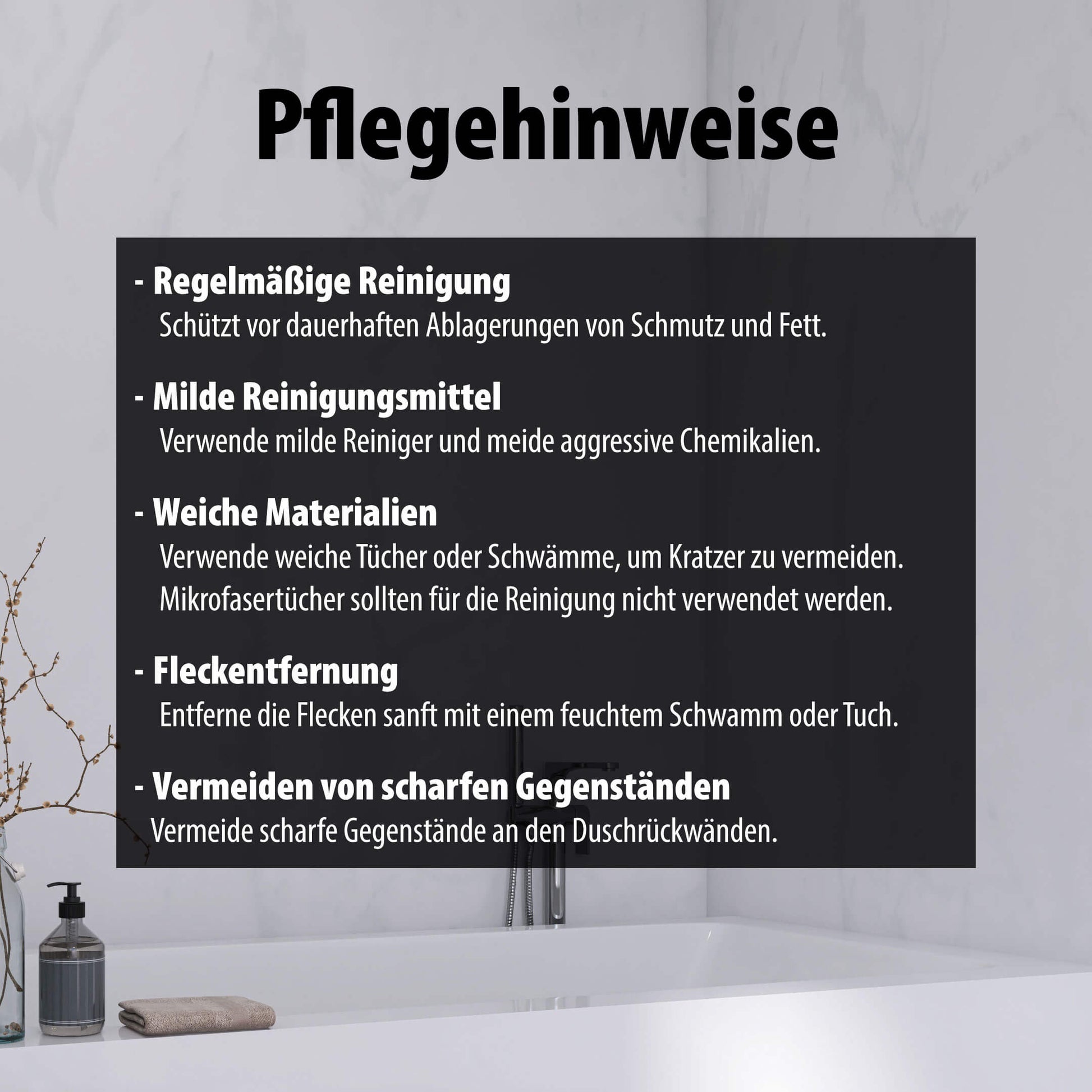 Pflegehinweise für Wallando Duschrückplatten - Marmor Classic