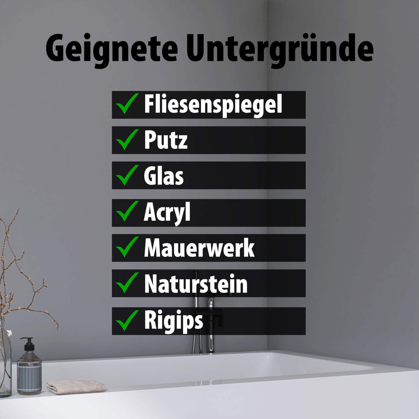 Geeignete Untergründe für Wallando Duschrückplatten - Hellgrau