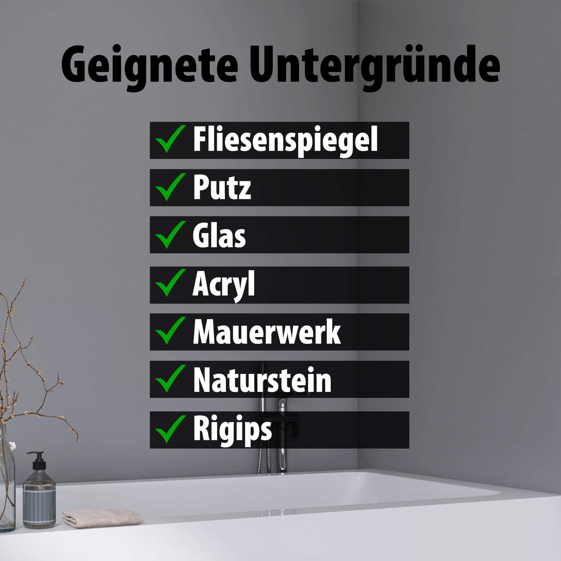 Geeignete Untergründe für Wallando Duschrückplatten - Hellgrau