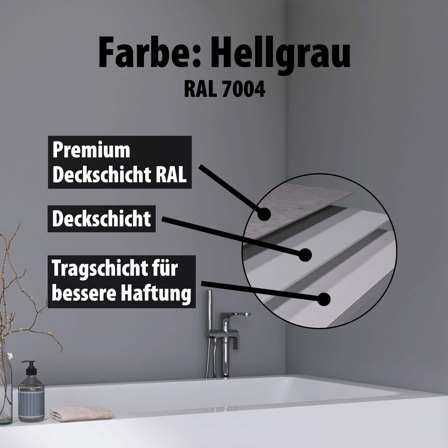 Wallando Duschrückplatten - Schichten erklärt - Hellgrau