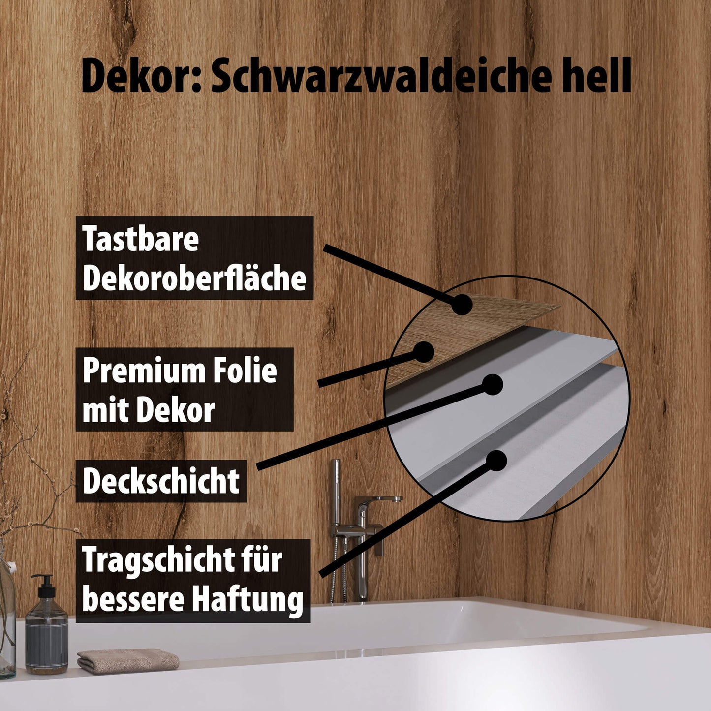 Duschrückwand Schwarzwaldeiche Hell – Zeitloses Design für moderne Badezimmer