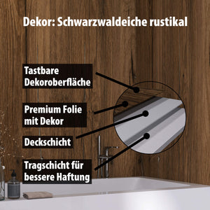 Wallando Duschrückplatten - Schichten erklärt - Schwarzwaldeiche rustikal