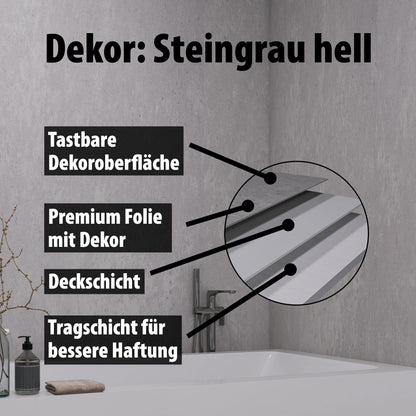 Wallando Duschrückplatten - Schichten erklärt - Steingrau hell