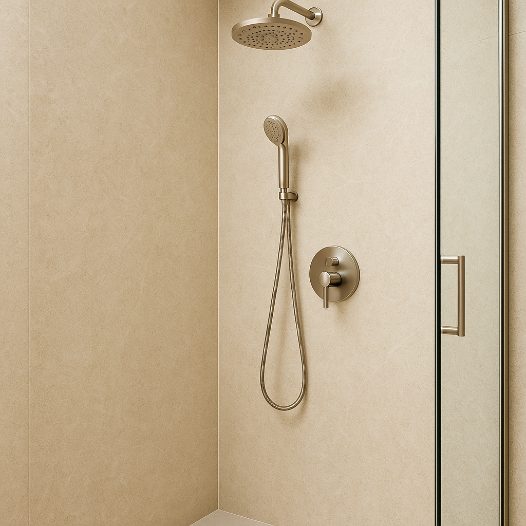 Duschrückwand Quarzstein Hell – Zeitloses Design für moderne Badezimmer