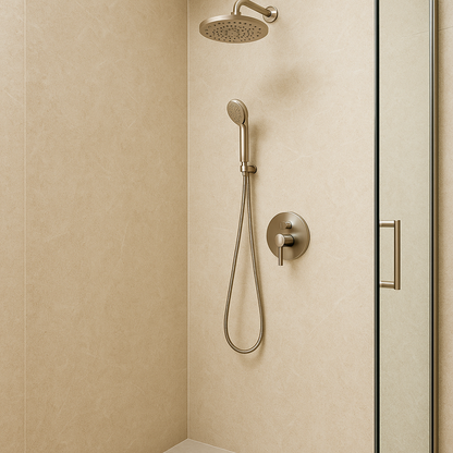 Duschrückwand Quarzstein Hell – Zeitloses Design für moderne Badezimmer